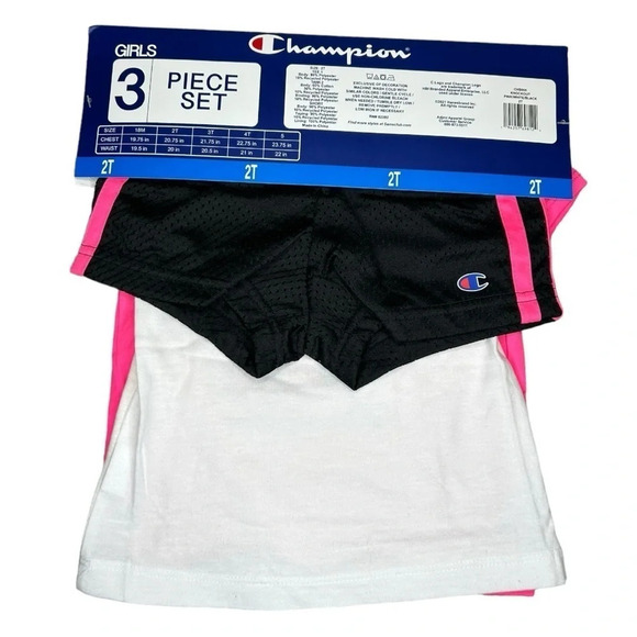 Champion Toddler Girls' 3 Piece Active Set Pink White Black Sizes: 18M & 2T - Picture 4 of 6